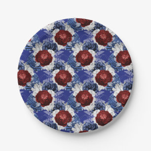 Patriotic Blue Red Rose Bouquet Paper Plates