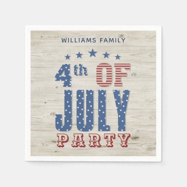 Patriotic Blue Red Stars Stripes | 4th of July Napkins (Front)