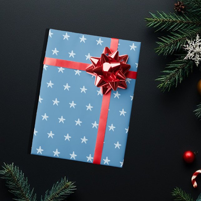 Patriotic Blue Star Flag Pattern Wrapping Paper (Creator Uploaded)