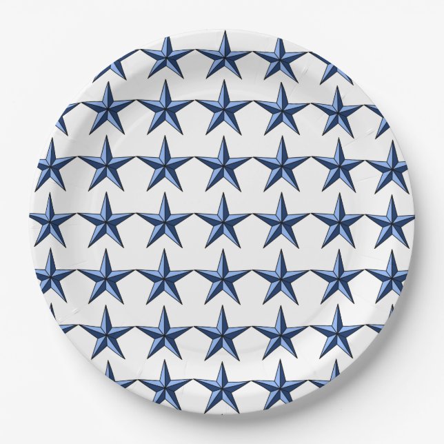 Patriotic Blue Stars on White Field Paper Plates (Front)