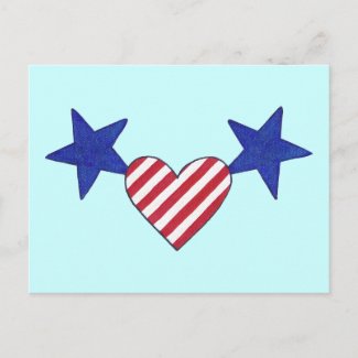 Patriotic Blue Stars Red and White Stripes Heart Postcard