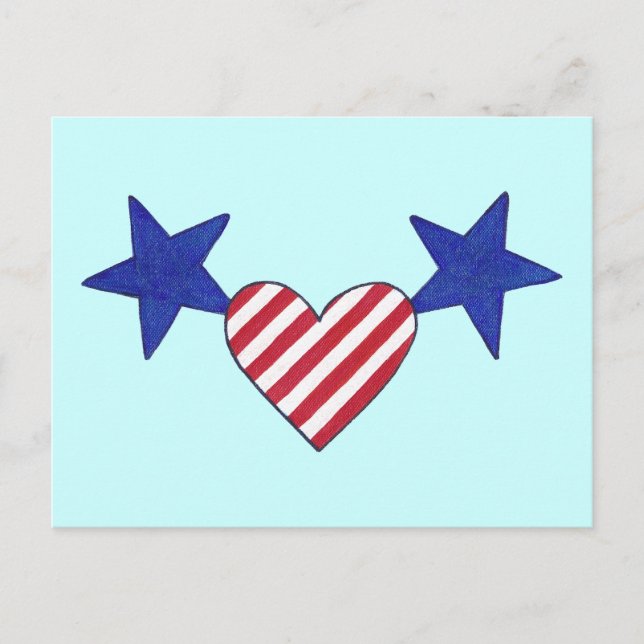 Patriotic Blue Stars Red and White Stripes Heart Postcard (Front)