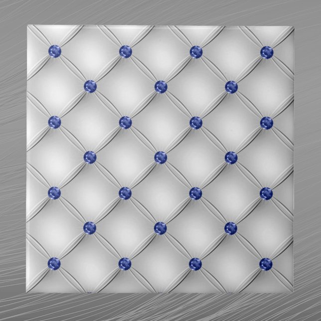 Patriotic Blue White Faux Tufted Ceramic Tile (Creator Uploaded)