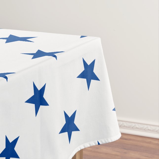 Patriotic blue white stars pattern modern holiday tablecloth (In Situ)