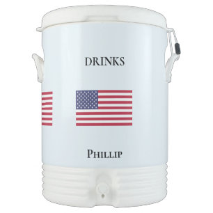 Patriotic Blue & White US Flag Art Personalized  Beverage Cooler