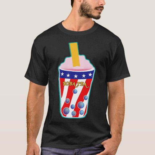 Patriotic Boba Tea Lover American Flag for 4th Jul T_Shirt
