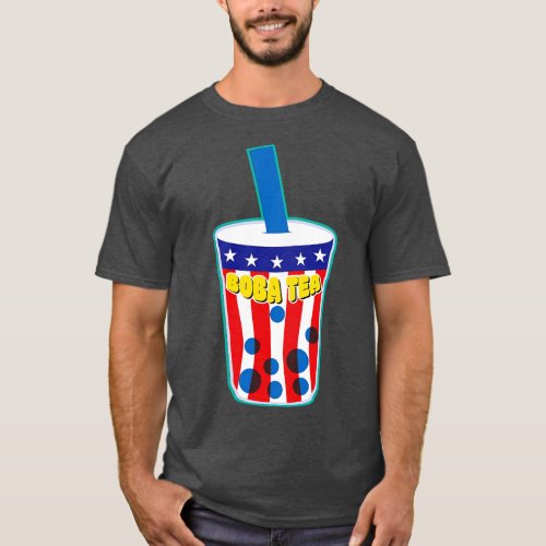 Patriotic Boba Tea Lover American Flag for 4th Jul T_Shirt