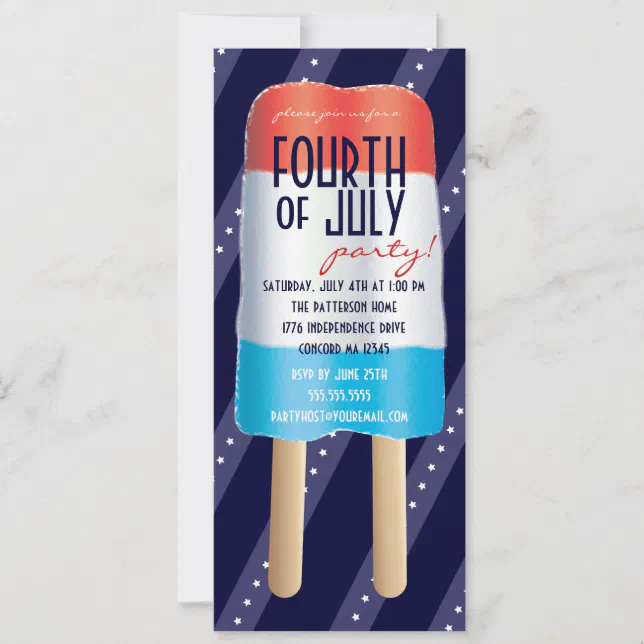 Patriotic Bombpop Red White Blue 4th of July Party Invitation | Zazzle