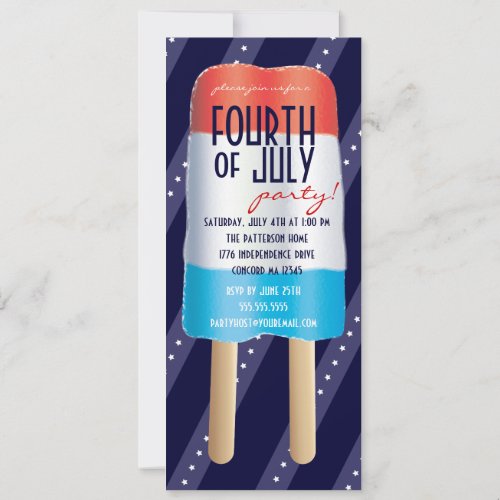 Patriotic Bombpop Red White Blue 4th of July Party Invitations