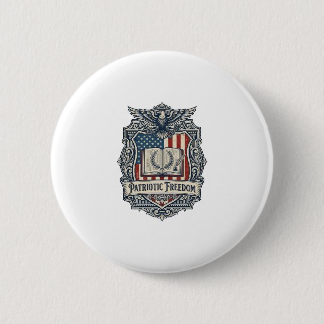 Patriotic Book Club Vector Graphic Tee Button (Front)