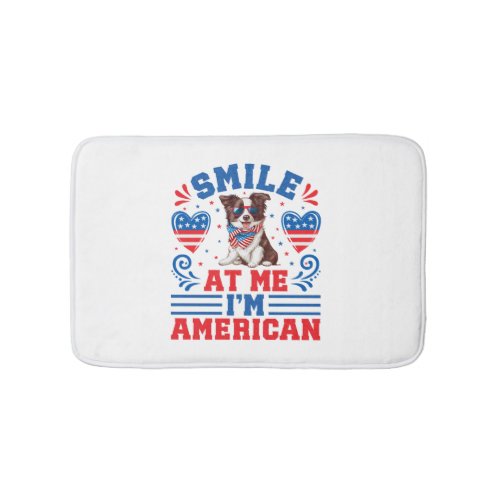 Patriotic Border Collie Dog for 4th Of July Bath Mat