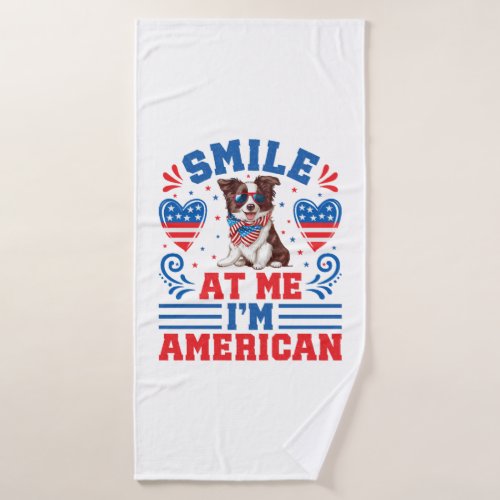 Patriotic Border Collie Dog for 4th Of July Bath Towel