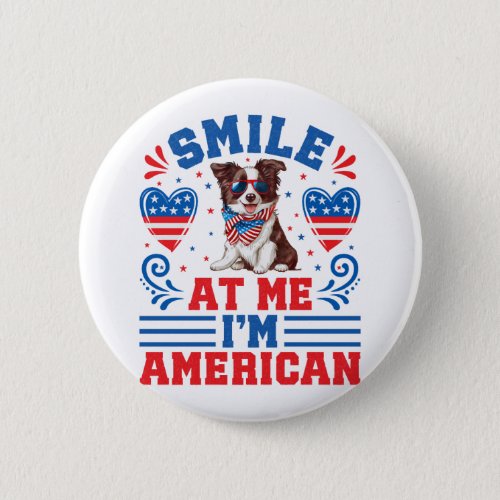 Patriotic Border Collie Dog for 4th Of July Button