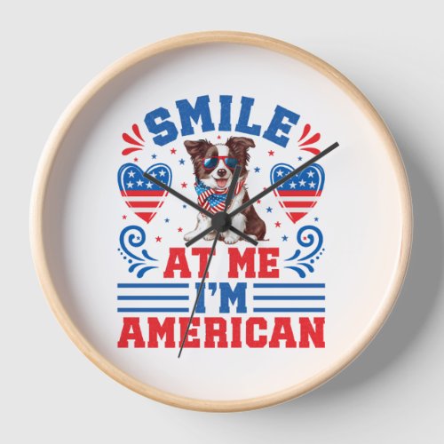 Patriotic Border Collie Dog for 4th Of July Clock