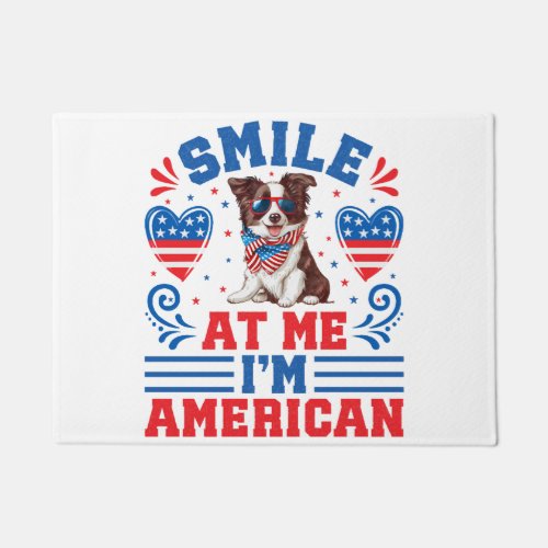 Patriotic Border Collie Dog for 4th Of July Doormat