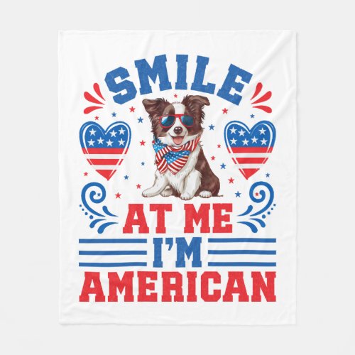 Patriotic Border Collie Dog for 4th Of July Fleece Blanket