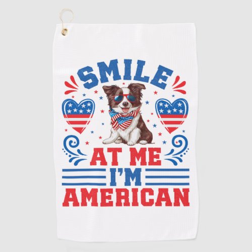 Patriotic Border Collie Dog for 4th Of July Golf Towel