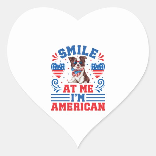 Patriotic Border Collie Dog for 4th Of July Heart Sticker