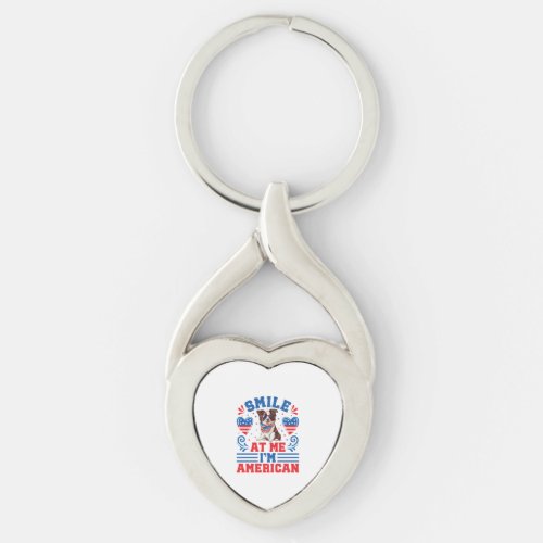 Patriotic Border Collie Dog for 4th Of July Keychain