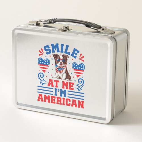 Patriotic Border Collie Dog for 4th Of July Metal Lunch Box
