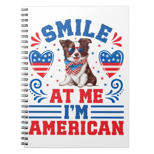 Patriotic Border Collie Dog for 4th Of July Notebook