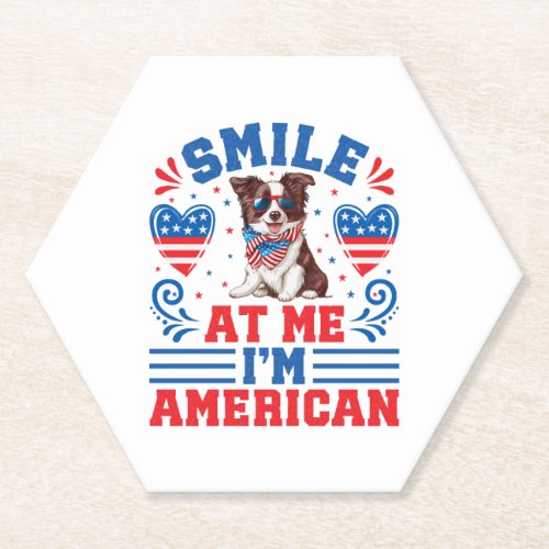 Patriotic Border Collie Dog for 4th Of July Paper Coaster