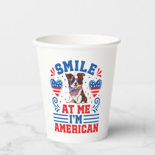 Patriotic Border Collie Dog for 4th Of July Paper Cups