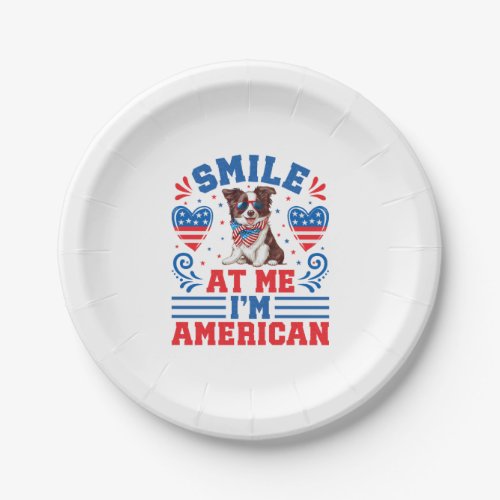 Patriotic Border Collie Dog for 4th Of July Paper Plates