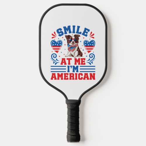 Patriotic Border Collie Dog for 4th Of July Pickleball Paddle