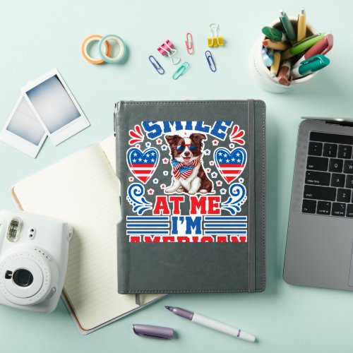 Patriotic Border Collie Dog for 4th Of July Sticker
