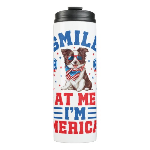 Patriotic Border Collie Dog for 4th Of July Thermal Tumbler
