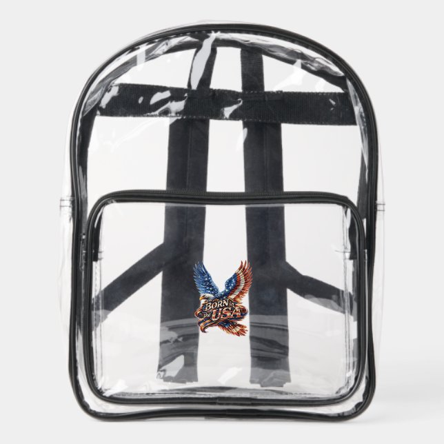 Patriotic Born in the USA Eagle Clear Backpack (Front)