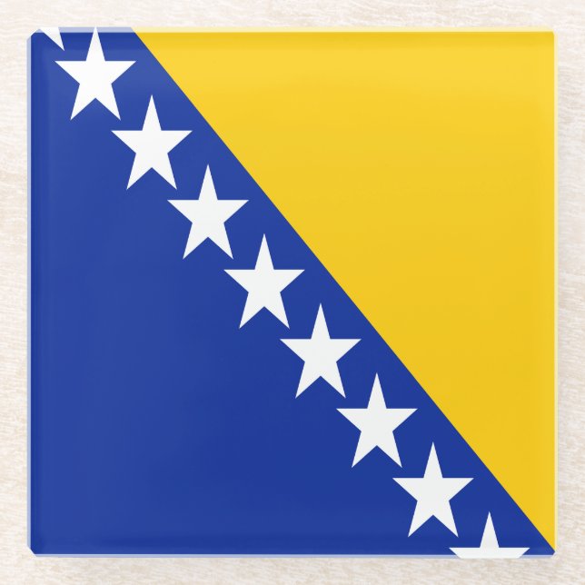 Patriotic Bosnia Herzegovina Flag Glass Coaster (Front)