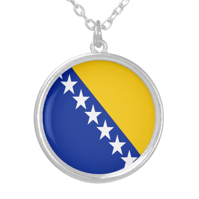 Patriotic Bosnia Herzegovina Flag Silver Plated Ne Necklace (Front)