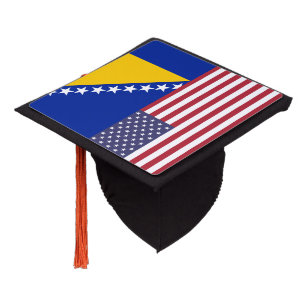 Patriotic Bosnia Herzegovina & USA Flag Graduation Cap Topper