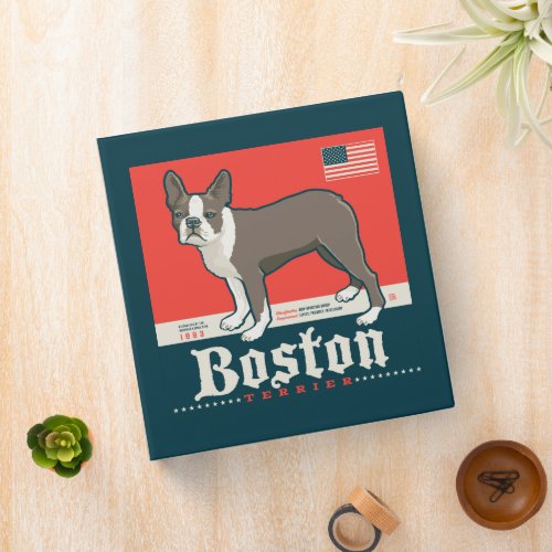 Patriotic  Boston Terrier 3 Ring Binder