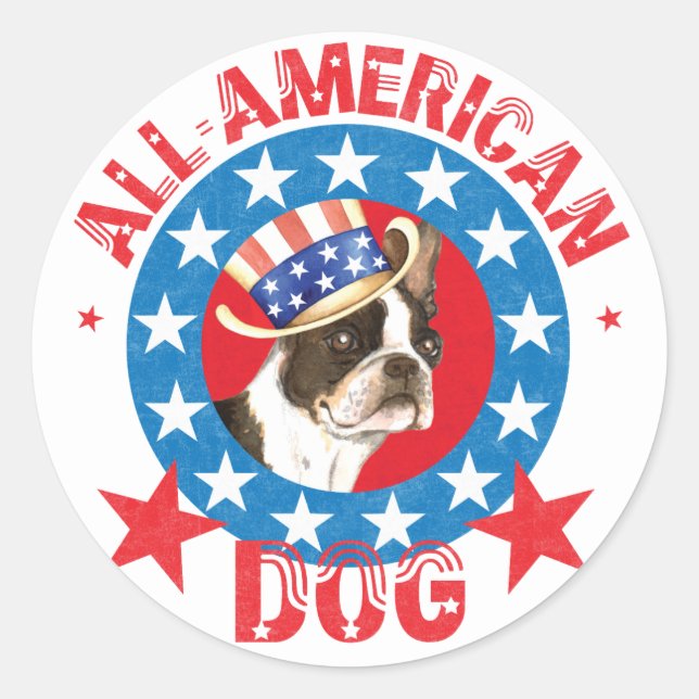 Patriotic Boston Terrier Classic Round Sticker (Front)