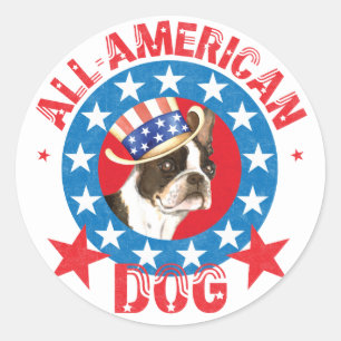 Patriotic Boston Terrier Classic Round Sticker