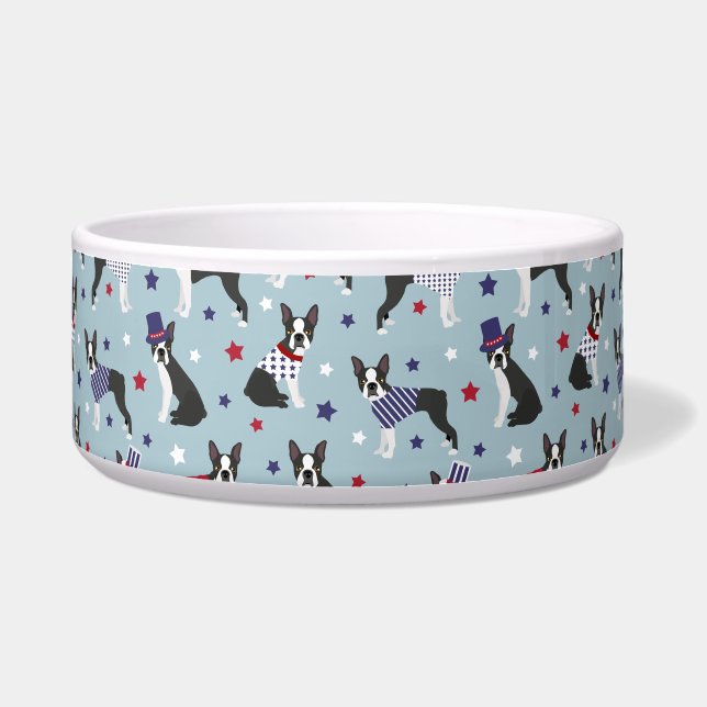 Patriotic Boston Terrier Dog Bowl (Front)
