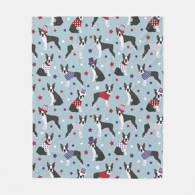 Patriotic Boston Terrier Dog Fleece Blanket (Front)