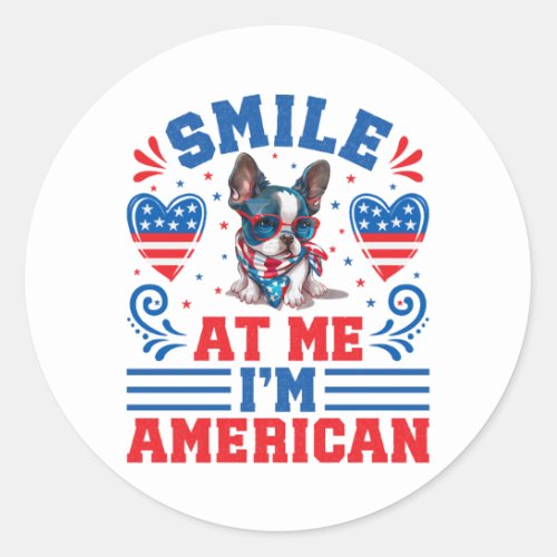 Patriotic Boston Terrier Dog for 4th Of July Classic Round Sticker