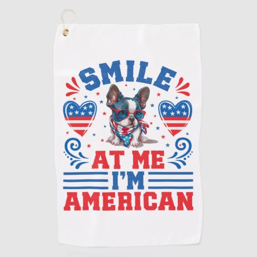 Patriotic Boston Terrier Dog for 4th Of July Golf Towel