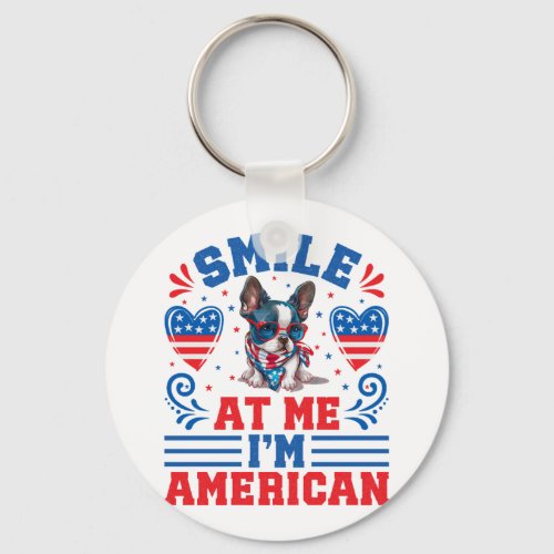 Patriotic Boston Terrier Dog for 4th Of July Keychain