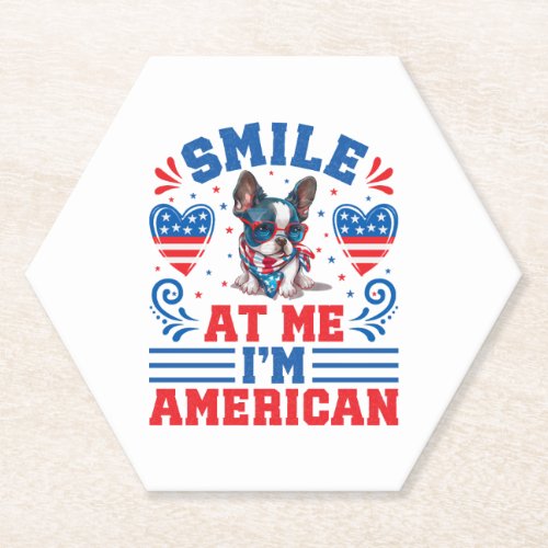 Patriotic Boston Terrier Dog for 4th Of July Paper Coaster