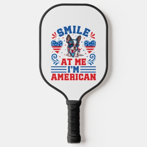 Patriotic Boston Terrier Dog for 4th Of July Pickleball Paddle
