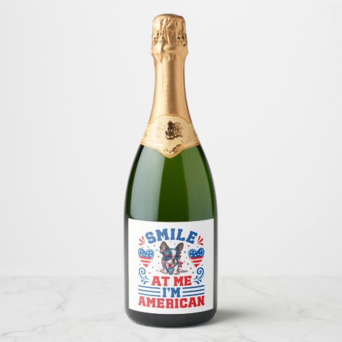 Patriotic Boston Terrier Dog for 4th Of July Sparkling Wine Label