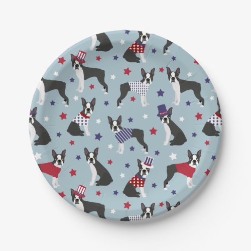 Patriotic Boston Terrier Dog Paper Plates