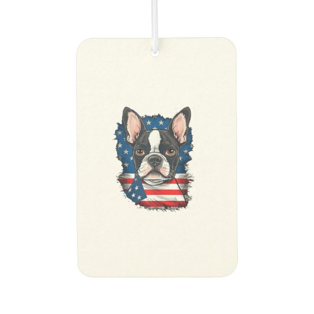 Patriotic Boston Terrier Dog Puppy American Flag 4 Air Freshener (Front)