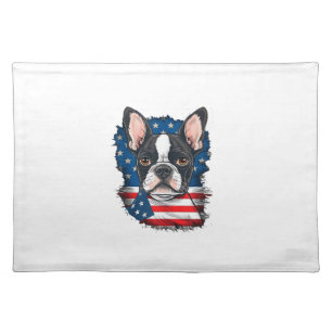 Patriotic Boston Terrier Dog Puppy American Flag 4 Cloth Placemat