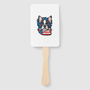 Patriotic Boston Terrier Dog Puppy American Flag 4 Hand Fan